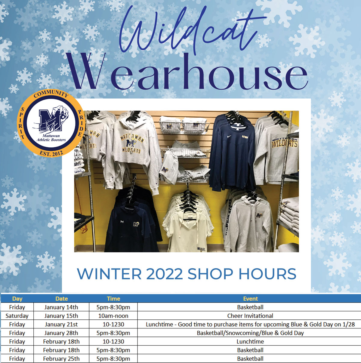 Winter 2022 Shop Hours