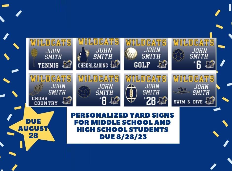 yard sign examples -due august 28 -personalized yard signs for middle school and high school students due 8-28-23